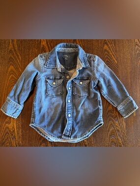 GAP Kids Dark Blue Denim Pearl Snap Shirt